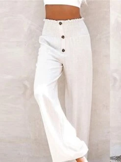 Women's Wide Leg Linen Pants Chinos Full Length Cotton And Linen Baggy Micro-elastic High Waist Vacation Streetwear Street Casual Wine Black S M Summer Fall