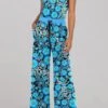 Women's Jumpsuit Pocket Print Floral Crew Neck Holiday Holiday Wide Leg Regular Fit Sleeveless Sleeveless Black Blue Purple S M L Summer