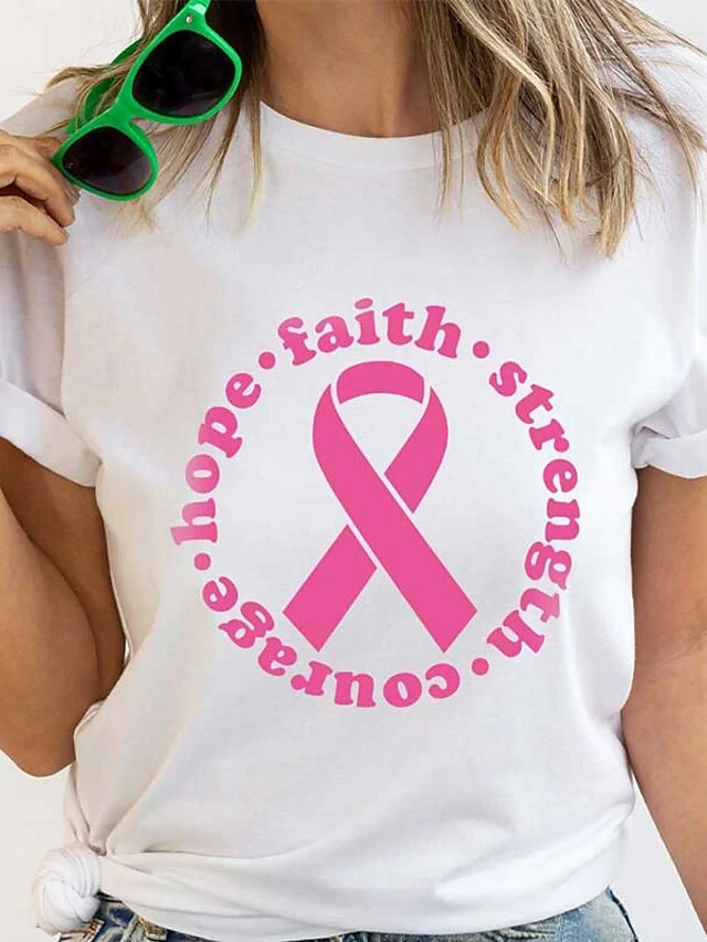 Women's T Shirt Tee White Red Letter Print Short Sleeve Daily Weekend Basic Round Neck Faith Strength Courage Hope Regular Fit Painting 1 Women's T Shirt Tee White Red Letter Print Short Sleeve Daily Weekend Basic Round Neck Faith Strength Courage Hope Regular Fit Painting