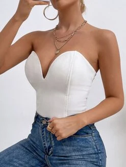 Women's Bodysuit Backless Solid Color Bandeau Elegant Party Party & Evening Regular Fit Sleeveless Green White Black XS S M Spring