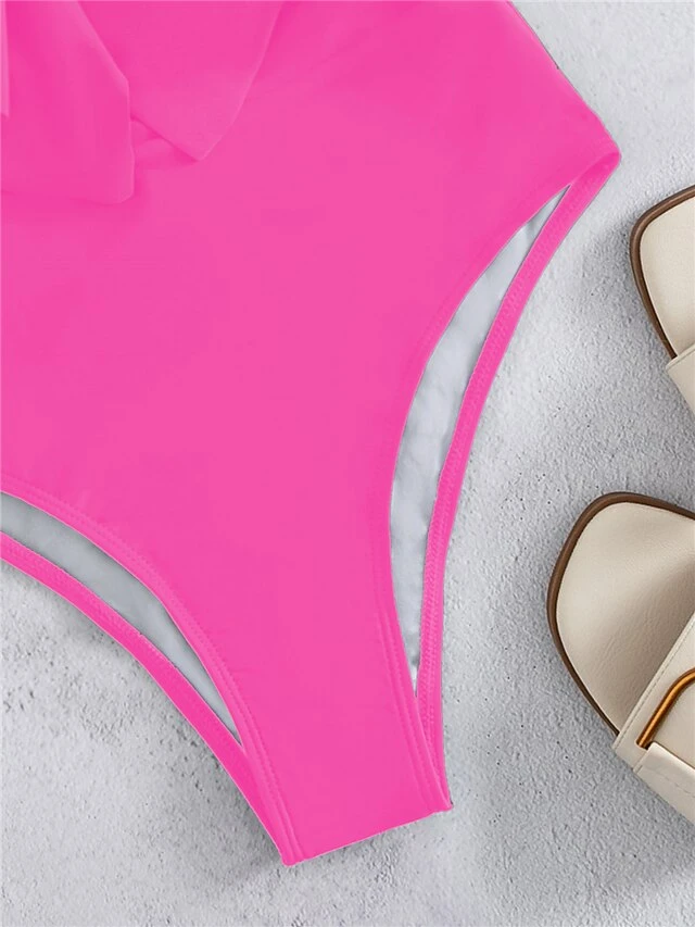 4 Colors Fashion Ruffle Swimwear For Women Sexy Deep V Plunge One Piece Swimsuit Solid Color Low Back Padded Bodysuit Bathing Suit Beachwear 10 4 Colors Fashion Ruffle Swimwear For Women Sexy Deep V Plunge One Piece Swimsuit Solid Color Low Back Padded Bodysuit Bathing Suit Beachwear - Image 10