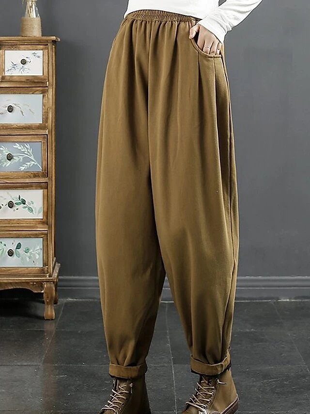 Women's Baggy Harem Pants Full Length Baggy Micro-elastic Fashion Streetwear Outdoor Street Thickened Black Fleece Ginger Yellow Plus Velvet Thick L 100-115 Catties XL 115-130 Catties Fall Winter 4 Women's Baggy Harem Pants Full Length Baggy Micro-elastic Fashion Streetwear Outdoor Street Thickened Black Fleece Ginger Yellow Plus Velvet Thick L 100-115 Catties XL 115-130 Catties Fall Winter - Image 4