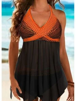 Women's Swimwear Wrap Swimdresses Plus Size Swimsuit 2 Piece Printing Polka Dot Blue Purple Orange Green Bathing Suits Sports Beach Wear Summer