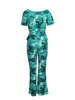 Women's Jumpsuit Pocket Print Camo / Camouflage Crew Neck Streetwear Street Daily Regular Fit Half Sleeve Black Purple Green S M L Summer -Outlet Suit Skirt Fit Store arnebt1680596489194