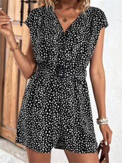 Women's Romper Print Polka Dot V Neck Casual Daily Vacation Regular Fit Short Sleeve Black S M L Summer 15 Women's Romper Print Polka Dot V Neck Casual Daily Vacation Regular Fit Short Sleeve Black S M L Summer -Outlet Suit Skirt Fit Store ashlqs1677496071308