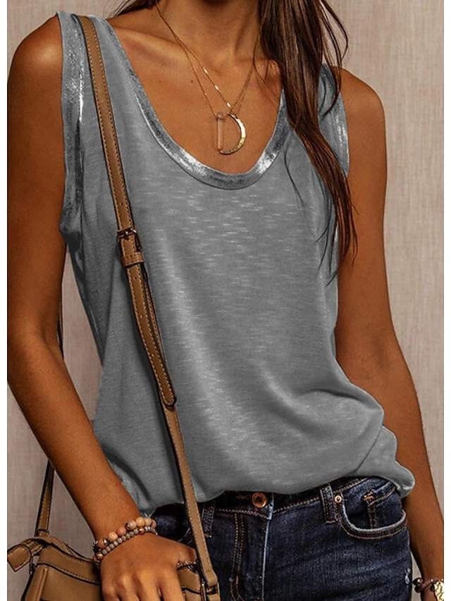 Women's Tank Top Cotton Silver Pink Beige Plain Sleeveless Casual Fashion U Neck Regular Fit Summer 2 Women's Tank Top Cotton Silver Pink Beige Plain Sleeveless Casual Fashion U Neck Regular Fit Summer - Image 2