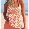 Women's Swimwear Tankini 2 Piece Normal Swimsuit 2 Piece Printing Lines / Waves Blue Orange Tank Top Bathing Suits Sports Beach Wear Summer