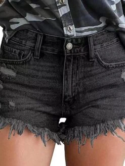 Women's Jeans Shorts Hot Pants Denim Dark Blue Light Blue Gray Mid Waist Fashion Weekend Streetwear Tassel Fringe Side Pockets Micro-elastic Short Comfort Solid Color S M L XL XXL / Cut Out