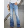 Women's Jeans Bootcut Flare Full Length Denim Side Pockets Cut Out Micro-elastic Mid Waist Fashion Casual Weekend Light Blue S M