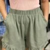 Women's Shorts Black Green Beige Fashion Casual Daily Ruffle Side Pockets Short Comfort Plain S M L XL 2XL