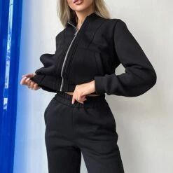 Women's Tracksuit Sweatsuit 2 Piece Athletic Winter Long Sleeve Thermal Warm Breathable Moisture Wicking Fitness Running Jogging Sportswear Activewear Solid Colored Black White Pink -Outlet Suit Skirt Fit Store bblgpr1692180978781