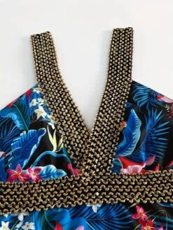 Tropical Floral Printing Women's Swimwear Plunge V-Neck One Piece Swimsuit Padded Sexy Bodysuit Bathing Suits Vintage Beachwear High Cut -Outlet Suit Skirt Fit Store befvzq1690276270140