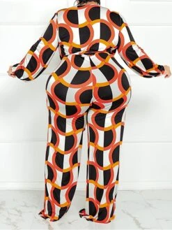 Women's Jumpsuit High Waist Print Geometric V Neck Casual Street Daily Regular Fit Long Sleeve Black Yellow Wine XL XXL 3XL Spring -Outlet Suit Skirt Fit Store bgqwas1675747243319