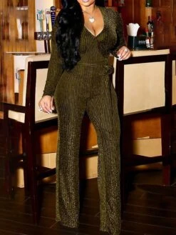 Women's Jumpsuit Solid Color V Neck Sexy Party Going Out Regular Fit Long Sleeve Green Blue Purple S M L Spring