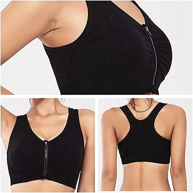 3 Pack Women's High Support Sports Bra Running Bra Seamless Zip Front Racerback Bra Top Padded Yoga Fitness Gym Workout Breathable Shockproof Quick Dry Khaki Black White Solid Colored 2 3 Pack Women's High Support Sports Bra Running Bra Seamless Zip Front Racerback Bra Top Padded Yoga Fitness Gym Workout Breathable Shockproof Quick Dry Khaki Black White Solid Colored - Image 2