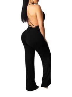 Women's Jumpsuit Backless High Waist Solid Color Halter Neck Streetwear Wedding Party Regular Fit Sleeveless Black S M L Summer -Outlet Suit Skirt Fit Store bmxuow1680071169111