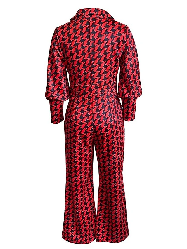 Women's Jumpsuit High Waist Print Print V Neck Streetwear Office Work Regular Fit Long Sleeve Yellow Red S M L Fall 7 Women's Jumpsuit High Waist Print Print V Neck Streetwear Office Work Regular Fit Long Sleeve Yellow Red S M L Fall - Image 7