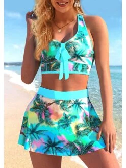 Women's Swimwear Tankini 2 Piece Plus Size Swimsuit Printing High Waisted Floral Light Blue Black Yellow Blue Purple Crop Top Bathing Suits Sports Summer -Outlet Suit Skirt Fit Store brvign1672057935684