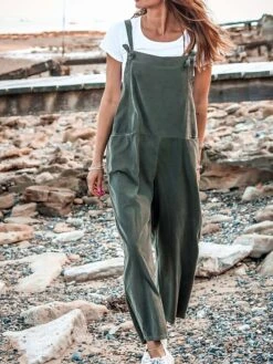 Women's Overall Utility Patch Pocket Solid Color Square Neck Streetwear Street Daily Regular Fit Sleeveless Pink Army Green Blue S M L Summer Fall