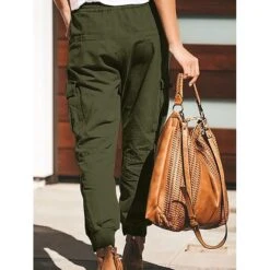 Women's Cargo Pants Pants Trousers Baggy Cuffed Cargo Drawstring Baggy Multiple Pockets Plain Comfort Full Length Casual Weekend Fashion Black Green Mid Waist Micro-elastic -Outlet Suit Skirt Fit Store bsybgv1678865790047