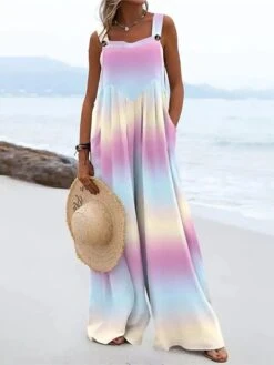 Women's Jumpsuits Bib Casual Summer Pocket Print Color Block Square Neck Street Daily Regular Fit Sleeveless Purple Orange Navy Blue S M L Spring -Outlet Suit Skirt Fit Store bucbcm1655186435299