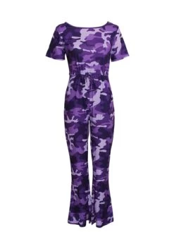 Women's Jumpsuit Pocket Print Camo / Camouflage Crew Neck Streetwear Street Daily Regular Fit Half Sleeve Black Purple Green S M L Summer -Outlet Suit Skirt Fit Store byikls1680596486906