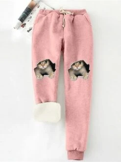 Women's Fleece Pants Sweatpants Chinos Full Length Pocket Print Micro-elastic Mid Waist Fashion Streetwear Street Daily Wine Black S M Summer Fall -Outlet Suit Skirt Fit Store byppyr1692348087333