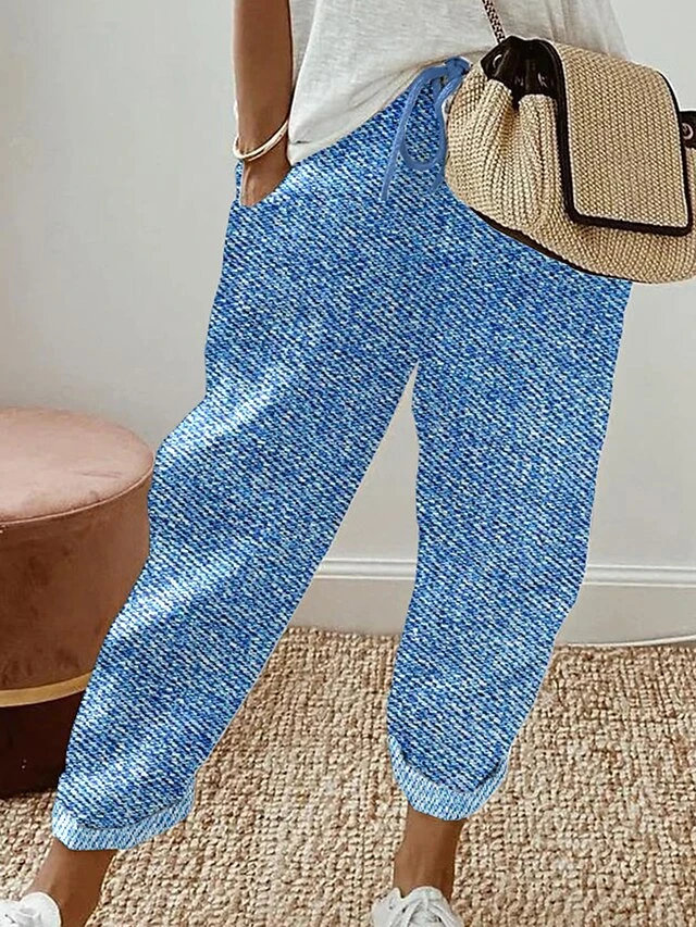 Women's Baggy Cropped Pants Full Length Faux Linen Pocket Baggy Stylish Casual Daily Causal Blue Dark Blue S M All Seasons 2 Women's Baggy Cropped Pants Full Length Faux Linen Pocket Baggy Stylish Casual Daily Causal Blue Dark Blue S M All Seasons - Image 2