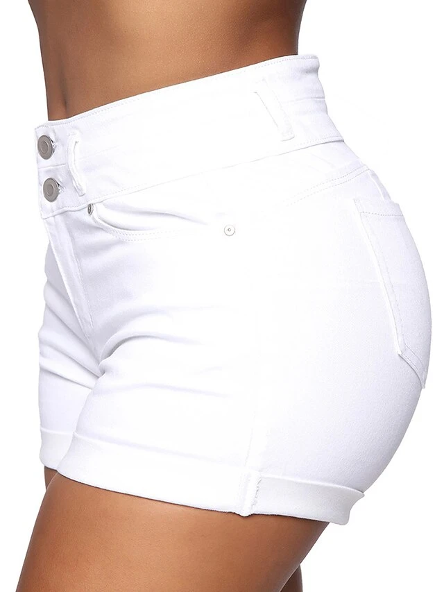 Women's Shorts Hot Pants Denim White Black Mid Waist Fashion Casual / Sporty Daily Weekend Side Pockets Stretchy Short Comfort Plain S M L XL XXL 2 Women's Shorts Hot Pants Denim White Black Mid Waist Fashion Casual / Sporty Daily Weekend Side Pockets Stretchy Short Comfort Plain S M L XL XXL - Image 2