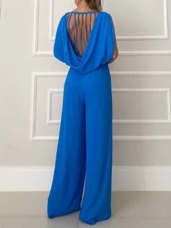 Women's Jumpsuit Backless High Waist Solid Color Crew Neck Streetwear Office Work Regular Fit Sleeveless Black Blue Fuchsia S M L Summer -Outlet Suit Skirt Fit Store cdeujd1679469209690