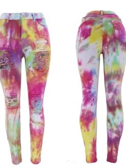 Women's Jeans Skinny Pants Trousers Ankle-Length Denim Ripped Print Micro-elastic Fashion Casual Daily Pink Blue S M -Outlet Suit Skirt Fit Store celhdj1671777863697