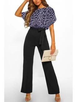 Women's Jumpsuit Belted Solid Color Crew Neck Elegant Wedding Party Wide Leg Regular Fit Short Sleeve Batwing Sleeve Black Navy Blue Purple S M L Summer 9 Women's Jumpsuit Belted Solid Color Crew Neck Elegant Wedding Party Wide Leg Regular Fit Short Sleeve Batwing Sleeve Black Navy Blue Purple S M L Summer -Outlet Suit Skirt Fit Store cfwknz1684405921520