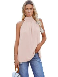 Women's Racer Back Tank Top Camis Black Pink Army Green Plain Patchwork Bow Sleeveless Daily Holiday Sexy Casual Halter Neck Regular Loose Fit S