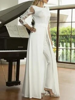 Women's Jumpsuit Lace Solid Color Crew Neck Streetwear Wedding Party Regular Fit Long Sleeve White S M L Summer 10 Women's Jumpsuit Lace Solid Color Crew Neck Streetwear Wedding Party Regular Fit Long Sleeve White S M L Summer -Outlet Suit Skirt Fit Store chsvaa1681730345717