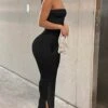 Women's Jumpsuit Backless Solid Color Strapless Bodycon Party Going Out Regular Fit Sleeveless White Black Khaki S M L Spring