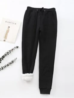Women's Fleece Pants Sweatpants Chinos Full Length Cotton Micro-elastic High Waist Fashion Streetwear Street Daily Claret Light Gray S M Fall Winter -Outlet Suit Skirt Fit Store cigroh1692927239105