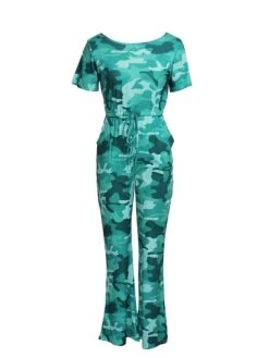 Women's Jumpsuit Pocket Print Camo / Camouflage Crew Neck Streetwear Street Daily Regular Fit Half Sleeve Black Purple Green S M L Summer -Outlet Suit Skirt Fit Store ciznhd1680596490592