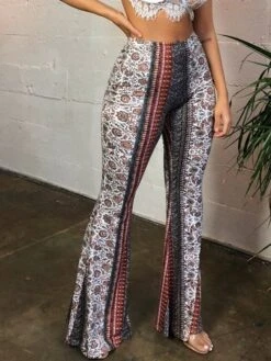 Women's Basic Essential 1980s Flare Chinos Bell Bottom Bell Bottom Ankle-Length Pants Festival Micro-elastic Print Mid Waist Slim Blue Wine S M L XL