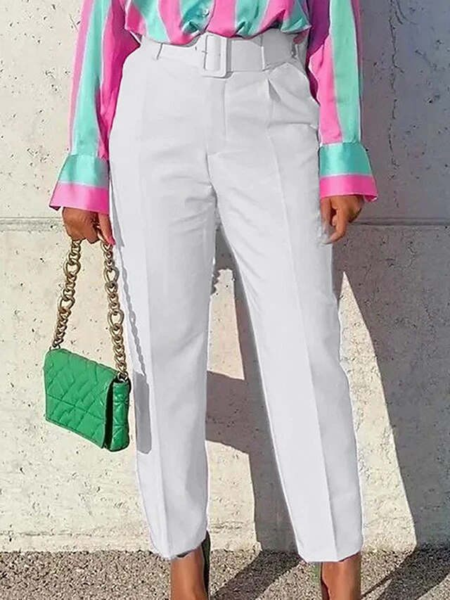 Women's Dress Pants Chinos Work Pants Full Length Micro-elastic High Waist Fashion Streetwear Office Work Black White S M Fall Winter 3 Women's Dress Pants Chinos Work Pants Full Length Micro-elastic High Waist Fashion Streetwear Office Work Black White S M Fall Winter - Image 3