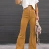 Women's Bell Bottom Pants Maillard Trousers Full Length Corduroy Pocket Micro-elastic High Waist Fashion Streetwear Party Street Wine Grey S M Fall Winter