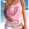 Women's Swimwear Tankini 2 Piece Normal Swimsuit 2 Piece Striped Pink Bathing Suits Sports Beach Wear Summer