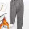 Women's Fleece Pants Sweatpants Chinos Full Length Cotton Micro-elastic High Waist Fashion Streetwear Street Daily Claret Light Gray S M Fall Winter