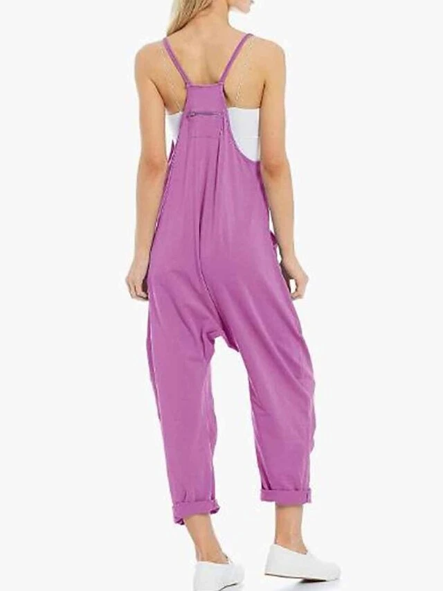 Women's Jumpsuit Backless Pocket Solid Color U Neck Basic Street Daily Regular Fit Sleeveless Black Red Dusty Blue S M L Summer 3 Women's Jumpsuit Backless Pocket Solid Color U Neck Basic Street Daily Regular Fit Sleeveless Black Red Dusty Blue S M L Summer - Image 3