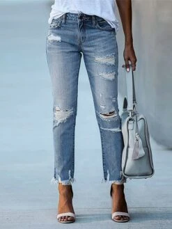 Women‘s Low Rise Jeans Skinny Pants Trousers Full Length Denim Ripped Micro-elastic Mid Waist Fashion Streetwear Street Daily Black Dark Navy S M Fall Winter -Outlet Suit Skirt Fit Store cqwkes1693811781504