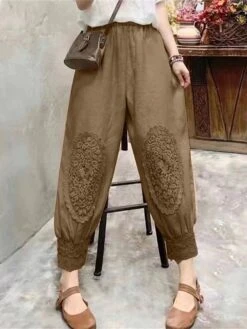Women's Chinos Baggy Cropped Pants Ankle-Length Cotton Lace Embroidered Micro-elastic Mid Waist Vacation Fashion Vacation Going Out Black White M L Summer Fall -Outlet Suit Skirt Fit Store cwnqim1695001128848