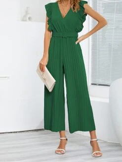 Jumpsuit For Woman Ruffle Solid Color V Neck Streetwear Holiday Vacation Regular Fit Sleeveless Black White Blue S M L Spring -Outlet Suit Skirt Fit Store cwvyny1674008857790