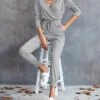 Women's Jumpsuit Lace Up Pocket Solid Color V Neck Streetwear Daily Vacation Regular Fit Long Sleeve Black Gray S M L Fall