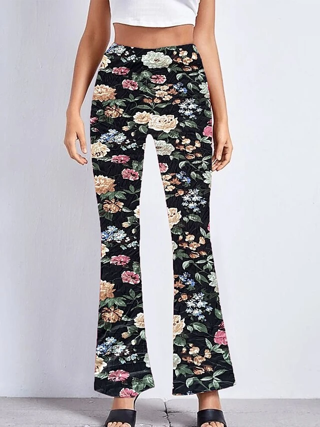 Women's Bell Bottom Pants Trousers Black Rainbow Rose Red Mid Waist Fashion Streetwear Party Street Daily Print Micro-elastic Full Length Comfort Floral S M L XL 2XL 6 Women's Bell Bottom Pants Trousers Black Rainbow Rose Red Mid Waist Fashion Streetwear Party Street Daily Print Micro-elastic Full Length Comfort Floral S M L XL 2XL - Image 6
