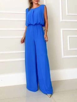 Women's Jumpsuit Backless High Waist Solid Color Crew Neck Streetwear Office Work Regular Fit Sleeveless Black Blue Fuchsia S M L Summer -Outlet Suit Skirt Fit Store dcrgcv1679469210307