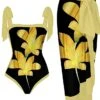 Women's Swimwear One Piece Beach Bottom Normal Swimsuit 2 Piece Printing Floral White Yellow Red Gray Bodysuit Bathing Suits Sports Beach Wear Summer